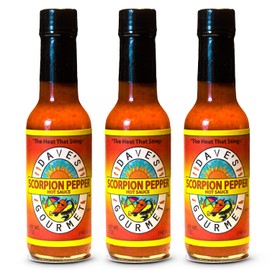 Dave's Gourmet Scorpion Pepper Hot Sauce - Extract-Free Insanely Hot Flavor - Hot Sauce for Burgers, Stews, Tacos, Pizza & More - Spicy Gluten-Free, Low Fat and Sodium - 5oz (Pack of 3)