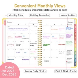 Forvencer 2025 Planner, Hardcover Weekly and Monthly Planner, January 2025 - December 2025, 6" x 8", Spiral Calendar Planner with Tabs, Exquisite Daily Organizer Notebook with Inner Pocket, Agenda Journal for Office Home School, A5 Size, Blue
