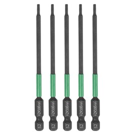 HARFINGTON 5pcs H2 Flat Hex Head Screwdriver Bit 2mm Metric Tip 1/4" Hex Shank 100mm (4") Long Magnetic Hexagonal Screw Drill Bit Wrench Black Phosphate S2 Steel Power Driver Socket