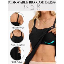 V FOR CITY Women Loose Bra Dress with Pockets Summer Dresses 2025 Adjustable Straps Beach Sundresses Sleepdress XL Black