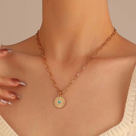 Xmsrn Vintage Evil Eye Necklace Protection Cion Pendant Medallion Necklace Gold Eye Choker Necklace Eye Paperclip Chain Jewelry for Women and Girls