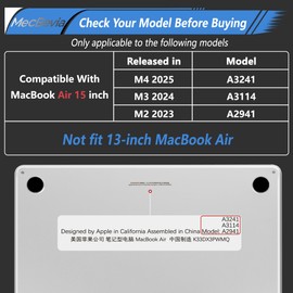 MecBevia Compatible with MacBook Air 15 inch Case, M4 A3241/ M3 A3114/ M2 A2941 (Released 2025 2024 2023), Ultra Thin Flexible Armor Plastic Hard Shell Protective, Crystal Midnight Blue