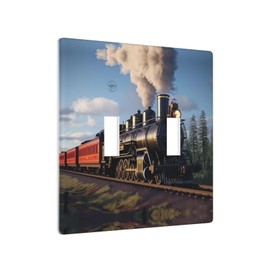 YYHWHJDE Double Switch Wall Plate Durable Heat Resistant for Residential and Commercial Areas Steam Locomotive Train Picture