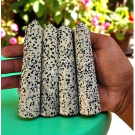 2Pcs Set Dalmatian Jasper Points, Dalmatian Jasper Wands, Jasper Crystal Points, Dalmatian Jasper Tower, Healing Crystals A+ Quality 3-4"