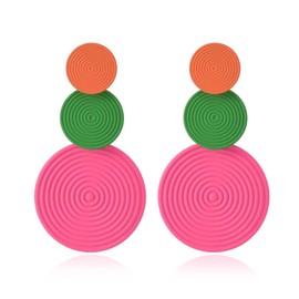 80s Neon Earrings for Women Round Disco Dangle Drop Earrings Lightweight Bohemia Statement Geometric Round Earrings Fashion Retro Jewelry Costume Party