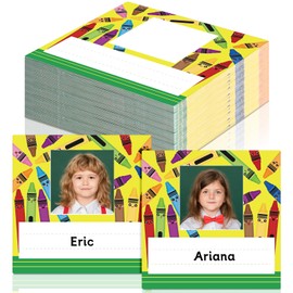 Affrolling 60 Pcs Crayon Name Tags for Classroom with Photo Space Kids Photo Nameplates for Desk Cubbies Name Tags Labels Colorful Back to School Crayon Classroom Decor for Desk Bins Cubbies Office