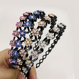 Flower Crystal Headbands for Women Non Slip, Wave Rhinestone Head Bands