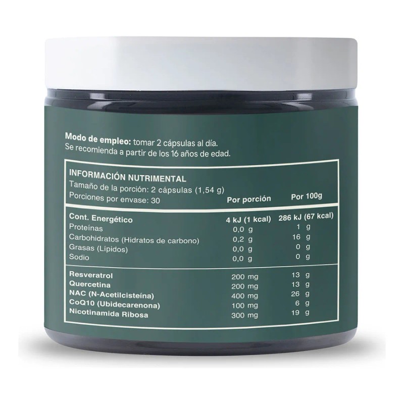 Reset Resvera Nad+ Resveratrol Nicotinamida Ribosa Nac 60cap Sabor Sin