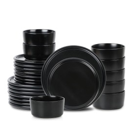 Stone Lain Eden 24-Piece Dinnerware Set Stoneware, Plates and Bowls Set, Dishwasher and Microwave Safe Dish, Dish Set for 8, Black