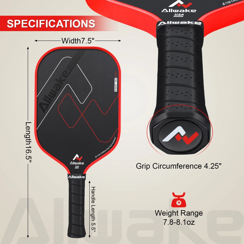 ALLWAKE Pickleball Paddles, Multi-Layer T700 Textured Carbon Fiber Pickleball Paddle,
