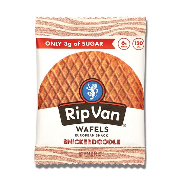 Rip Van Wafels Snickerdoodle Stroopwafels - Healthy Snacks - Non GMO Snack - Keto Friendly - Office Snacks - Low Sugar (3g) - Low Calorie Snack - 12 Pack