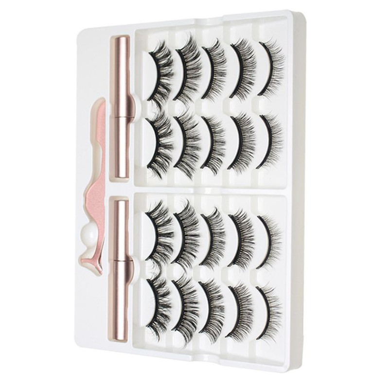 10 Pairs Magnetic Lashes Kit Liquid Eyeliner Tweezer Lightweight False