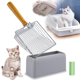 DHXYZZB Cat Litter Scoop, Metal Cat Litter Scooper Kitty Poop Scooper Stand for Litter Box, Fast Sifting Non-Stick Large Cat Poop Sifting cat Scooper (Silver, Large)
