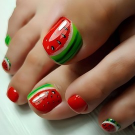 FIEONCIY Press on Toenails with Designs Acrylic Fake Nails for Toe Artificial False Nails with Charms Glue on Toe Nails for Spring Summer Stick on Toenails for Women Girls(Y869)