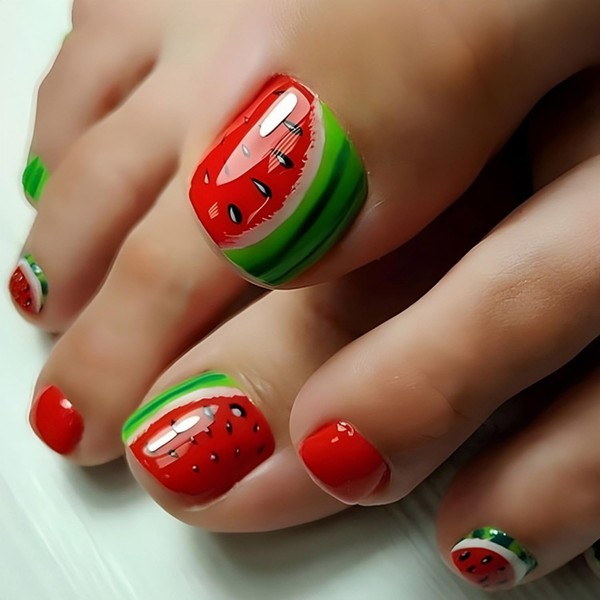 FIEONCIY Press on Toenails with Designs Acrylic Fake Nails for