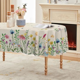 Horaldaily Spring Tablecloth 60×84 Inch Oval, Wild Flowers Washable Seasonal Table Cover for Party Picnic Dinner Decor