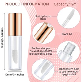 100 Mini Tubo de Brillo de Labios Transparente de 1.2 ml Botellas de Contenedores de Brillo de Bálsamo Labial Vacíos Recargables Mini Envases de Pintalabios para Mujeres Niñas (Oro Rosa)