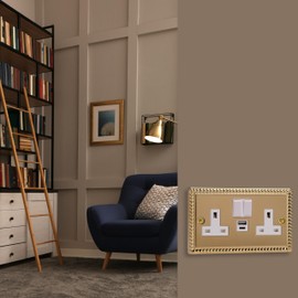 VARILIGHT | Georgian Brass | Classic | Double Socket with 20W Shared USB A & C Charging Ports | XG5UACW