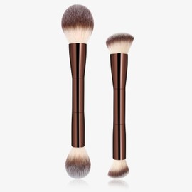 HEYMKGO Brochas de Maquillaje, 2 Piezas Fundación Cepillo de Maquillaje, Doble Terminado Profesional Brochas para Maquillaje Fundación, Cepillos de Enrojecimiento y Contorno para Líquido de Amortiguación, Crema, Polvo