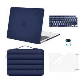 MOSISO Compatible with MacBook Air 13 inch Case 2025 2024 2023 2022 M4 A3240 M3 A3113 M2 A2681, Hard Case&Puffy Bag&Keyboard Cover&Webcam Cover&Screen Film for MacBook Air 13.6 inch Case, Navy Blue