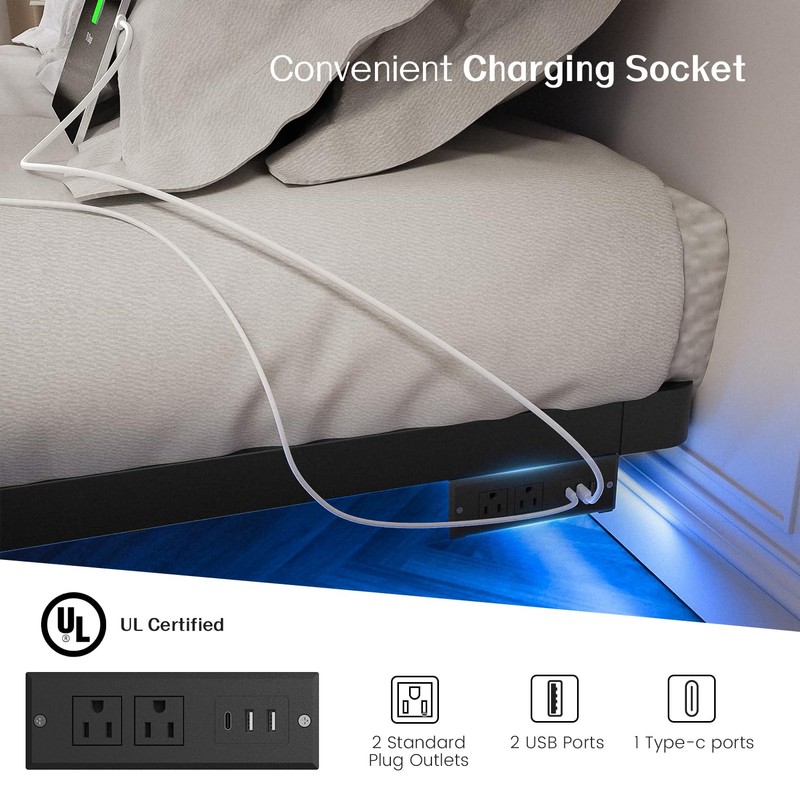 OLEVS King Size Floating Bed Frame, Metal Platform, with LED