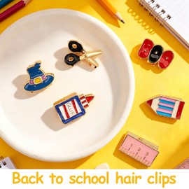 Vovii 6Pcs School-themed Mini Hair Clips, Alloy Pencil Ruler Scissors Glue Bottle Hat Hairpins, Cute Back to School Accessories for Girls, Perfect Styling & Classroom Gifts