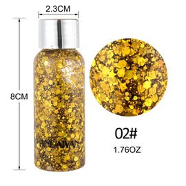 Body Glitter Gel Glitter Liquid Face Body Glitter Gel Festival Glitter Mermaid Sequins Chunky Glitter Liquid Face Hair Makeup Long Lasting Sparkling with 1 Spoon Gold