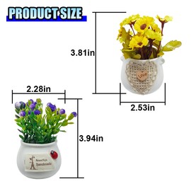 DUSCOKE 2PCS Cute Flower Bouquet in Pottery Vase Car Dashboard Ornament for Women Interior Aesthetic, Miniature Artificial Plant Car Center Console&Dashboard Decoration for Home Office (Purple/Yellow)