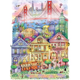 Hard & Challenging 1000 Piece Puzzle for Adults – San Francisco at Midnight by Madalina Tantareanu – Features Golden Gate Bridge, Alcatraz, Painted Ladies – Difficult Art Jigsaw 27x20 by KI Puzzles