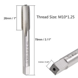 TOP-VIGOR M10 x 1.25mm Left Hand Screw Thread Tap, H2 Tolerance 3 Flutes Metric Machine Tap HSS Thread Milling Tap