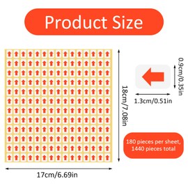 Yuanchu 1440Pcs Red Arrow Stickers Labels, Small Arrow Stickers Self-Adhesive Arrow Labels 1/2 Inch Sign Label Page Index Arrow Stickers for Page Notebooks Marking(8 Sheets, 180pcs/Sheet)