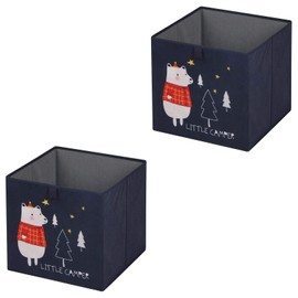IDIMEX Bear-2 Folding Storage Box, Storage Box, Fabric Box, Shelf Box, Pack of 2, with Bear Motif Print
