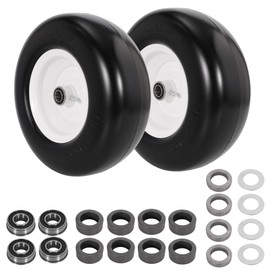 WEIYINGSI 13x5.00-6 Flat Free Lawn Mower Tire and Wheel, 13x5x6 Zero Turn Mower Front Tires, Smooth Tread Premium PU Solid Mower Tire with White Wheel, 3/4"&5/8" Ball Bearing, 3.15-5.65" Centered Hub