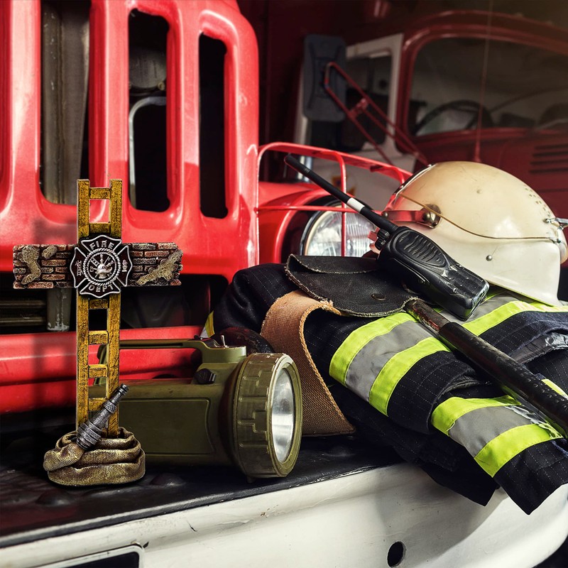 Marco Int'l US Fire Fighter Fireman Standing Cross Statue Memorial