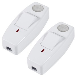 XIITIA 2pcs Inline Cord Switch, AC 250V 6A On-Off DPST Feed-Through Rocker Switch with Indicator for Bedroom Table Lamp Desk Light Small Appliance(White)
