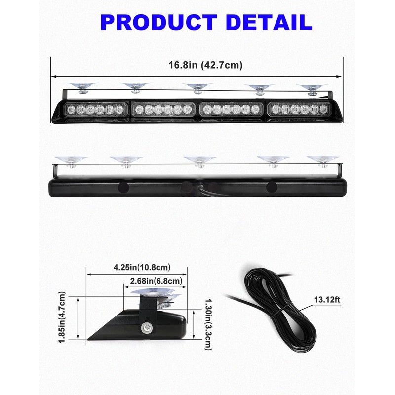 HLAUTO 6Z4J Emergency Dash Strobe Lights: 2x16.8 inch Blue White