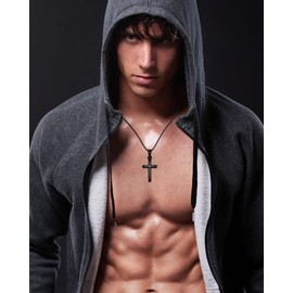 ZENLUNANO Exquisite Black Cross Necklace for Men and Women, Cross Chain with Top-grade 316L Stainless Steel Cross Pendant, Come with 18 Inch Round Box Chain