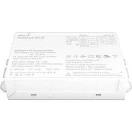 EldoLed ECOdrive 361/S, ECOdrive, 30W, 0-10V, 1 control channel, constant current, 1x 55V output, side feed, metal square (350MA LIN)