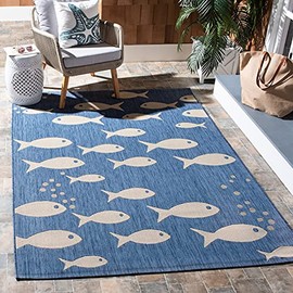 SAFAVIEH Courtyard Collection 6'7" x 9'6" Blue/Beige CY6012 Indoor/ Outdoor Waterproof Easy Cleaning Patio Backyard Area Rug