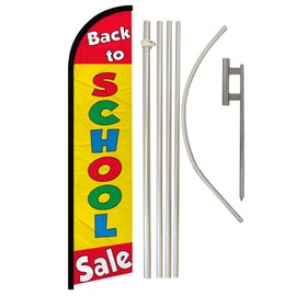 Back to School Sale Windless Banner Advertising Flag & Pole Kit - Perfect for Retailers, Businesses, Stores, Shops