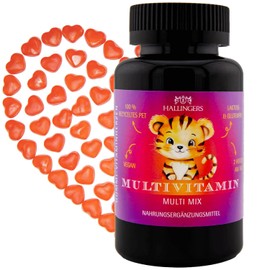 Hallingers Multi Vitamin Kinder Bienen - Vitaminherzen 60 vegane Gummies Vitamin A C D E B6 B12 Folsäure Biotin Panthotensäure Zink Iod (Dose) - Ostergeschenke Osterkörbchen Ostereier & als Osterdeko