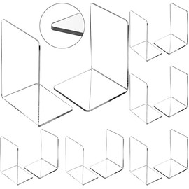 Eaasty 12 Pcs/ 6 Pairs Book Ends Clear Acrylic Bookends for Shelves Heavy Duty Book End Desktop Organizer Bookshelf L Shaped Dividers Book Stopper for School Office Home Library Book File Movies CD