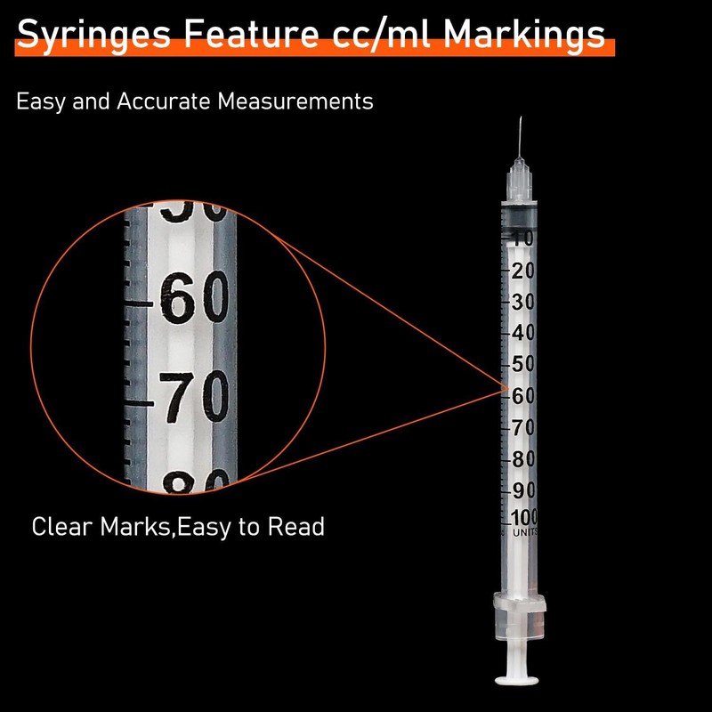 20 Pack 1ml Syringes with 31Gx6mm Plastic Multiple Uses Measuring