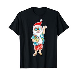 Summer Christmas in July - Tropical Santa Surfing Hawaiian T-Shirt