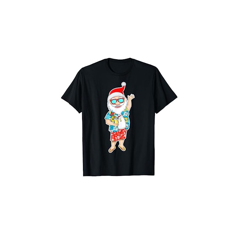 Summer Christmas in July - Tropical Santa Surfing Hawaiian T-Shirt