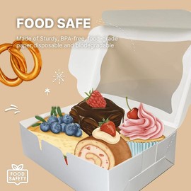 White Paper Bakery Boxes - 12-Pack Pastry with Window for Cookies Chocolate Covered Strawberries Macarons and Muff Dessert Disposable Packaging 8 x 6 2.5 Inches - Size: 12 Pack