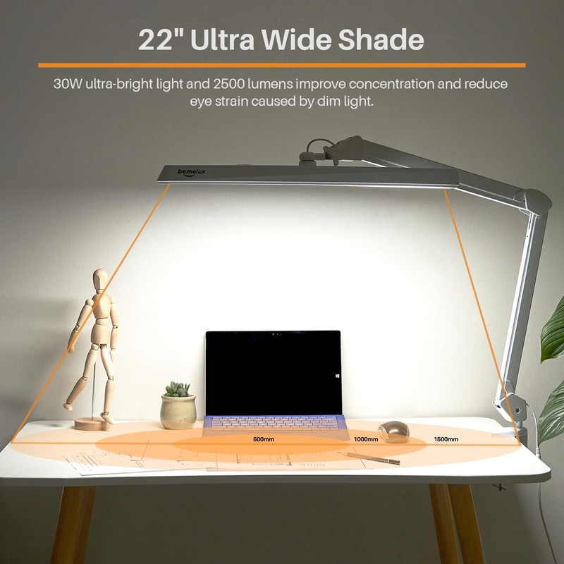Bemelux LED Architect Desk Lamp, 2500 Lumens, Dimmable, Metal Swing