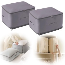 Ultra Space Saving Self Compression Organizer, Self Compression Moving Organizer Bags for Down Quilt, Down Clothes, Bedding, Storage Tote for Space Saving (2-packs gray, XL)