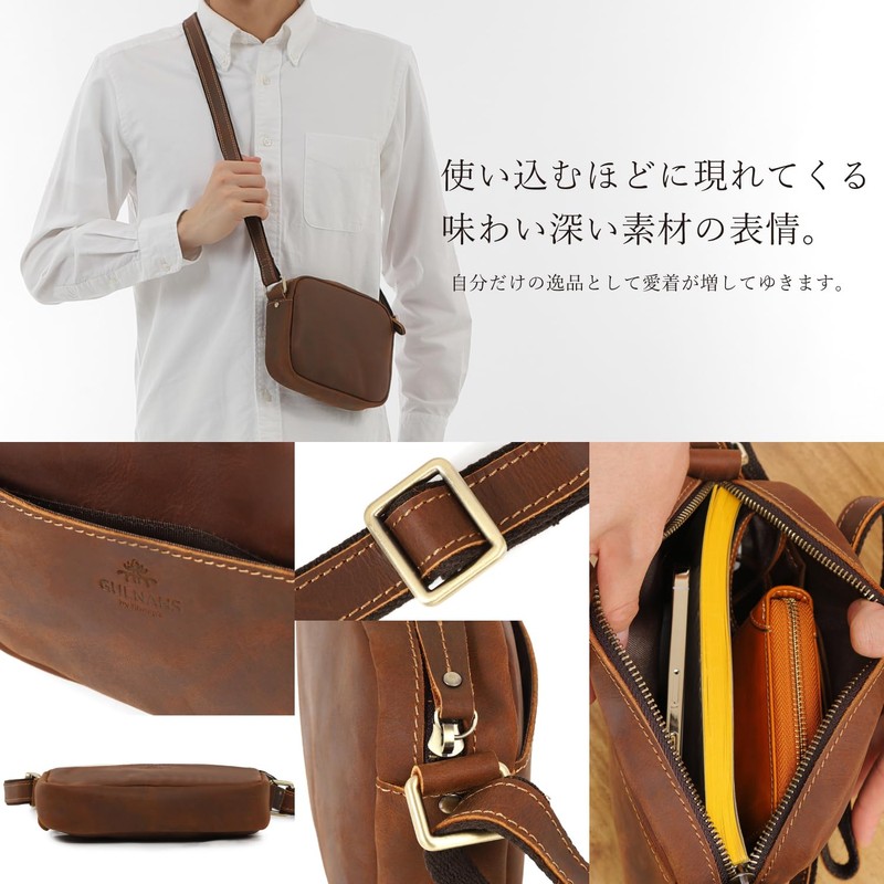 GULNAHS Men's Body Bag, Small, Genuine Leather, Crossbody Bag, Shoulder
