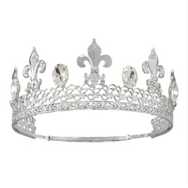 Retro Men's Metal Round Crown King Ornament Royal Cosplay Props For Wedding Prom Birthday Party Pageant Costume (Silver)